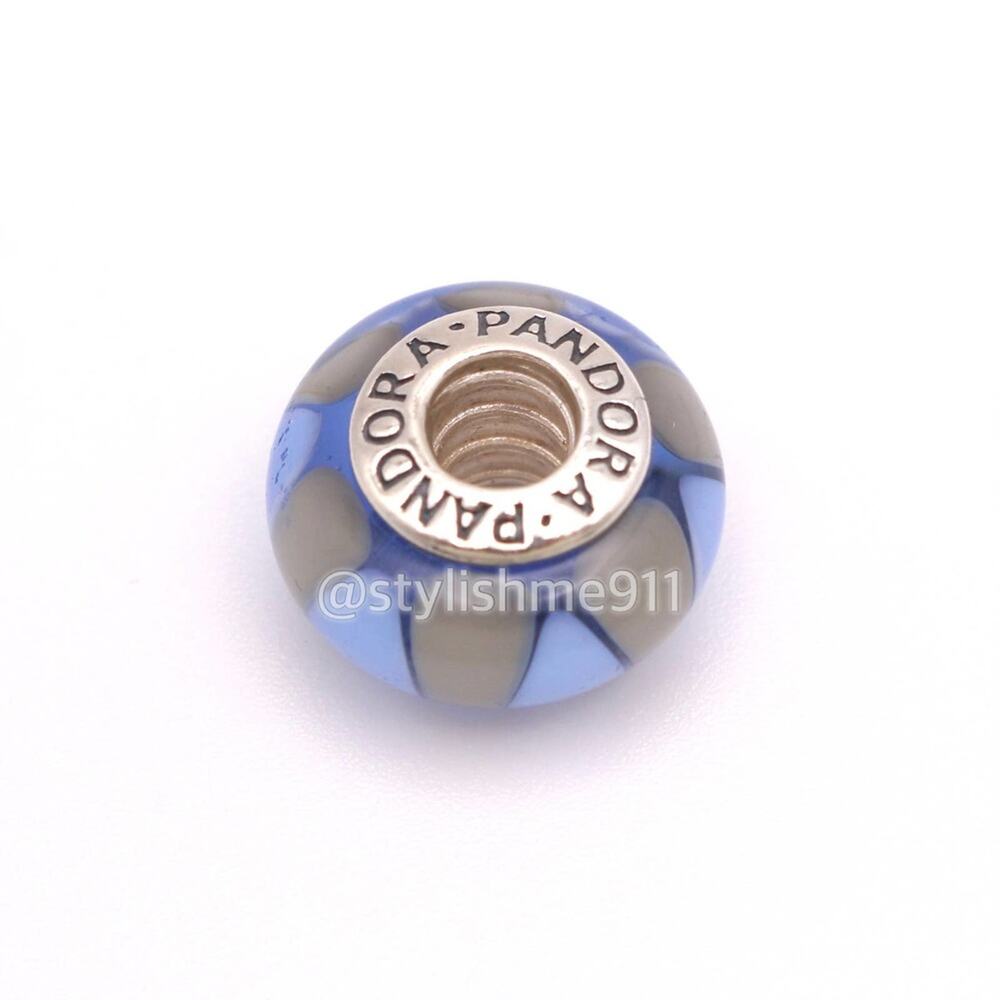 Authentic PANDORA Captivating Blue and Gray Triangles Glass Murano - Picture 7 of 9